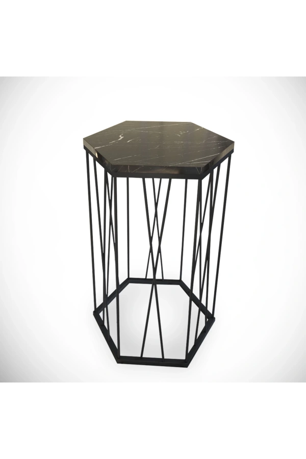 Pasific Home Cetrus Yan Sehpa, Metal Servis Sehpası, Siyah Mermer