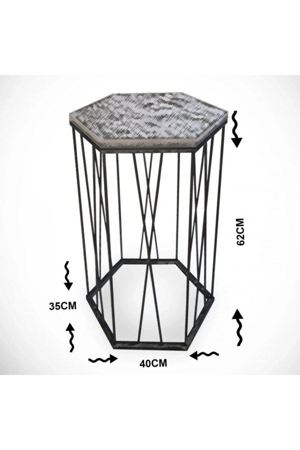 Pasific Home Cetrus Yan Sehpa, Metal Servis Sehpası, Siyah Mermer