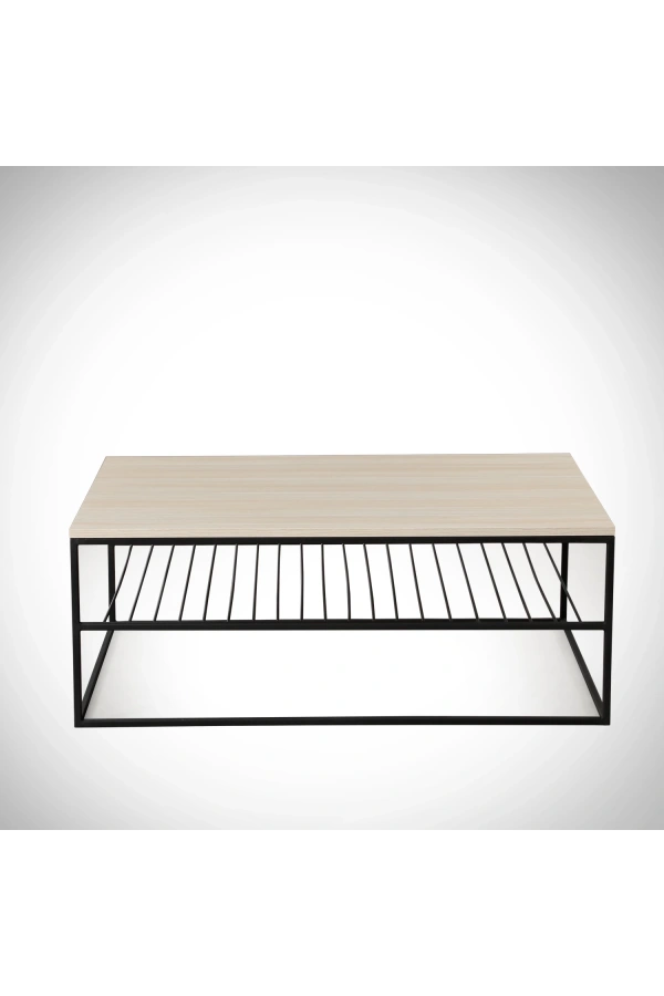 Pasific Home Etna Metal Ayaklı Orta Sehpa, Raflı Dikdörtgen Sehpa, Meşe