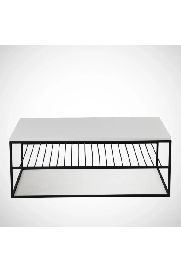 Pasific Home Etna Metal Ayaklı Orta Sehpa, Raflı Dikdörtgen Sehpa, Ahşap Beyaz