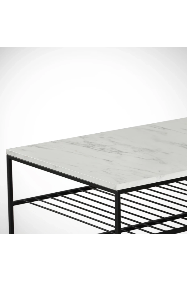 Pasific Home Etna Metal Ayaklı Orta Sehpa, Raflı Dikdörtgen Sehpa, Beyaz Mermer