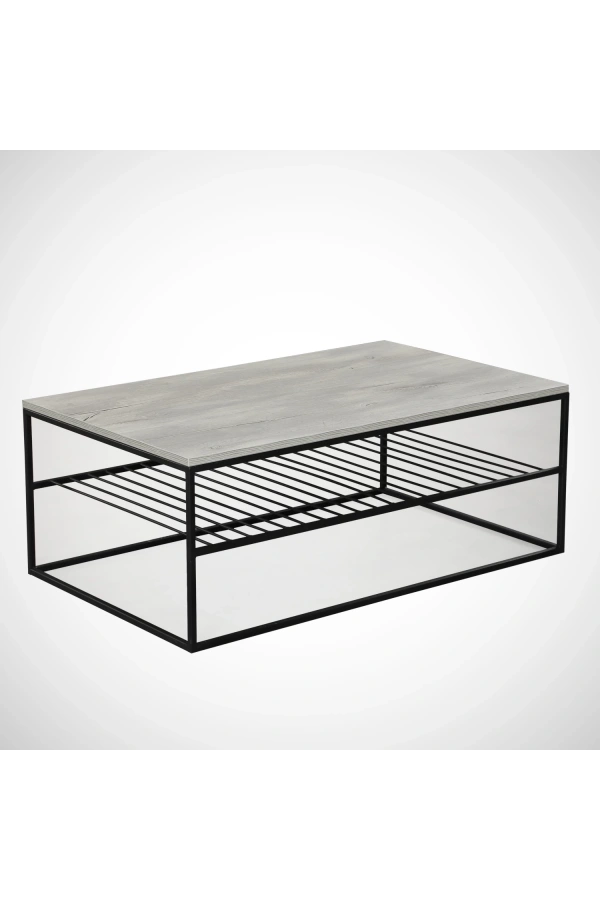 Pasific Home Etna Metal Ayaklı Orta Sehpa, Raflı Dikdörtgen Sehpa, Beyaz Meşe