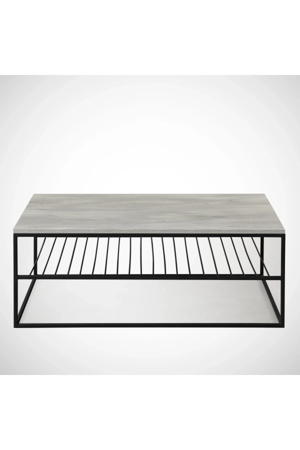 Pasific Home Etna Metal Ayaklı Orta Sehpa, Raflı Dikdörtgen Sehpa, Beyaz Meşe