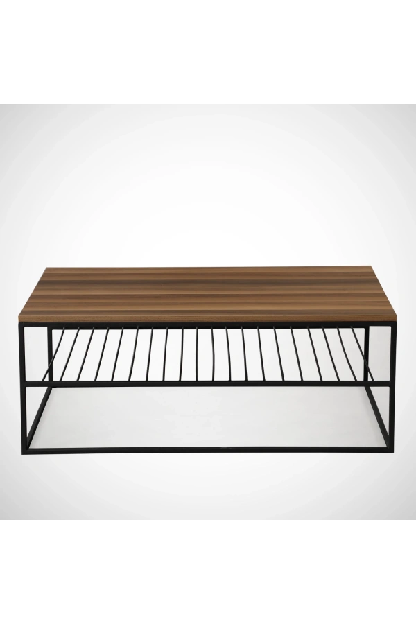 Pasific Home Etna Metal Ayaklı Orta Sehpa, Raflı Dikdörtgen Sehpa, Ceviz