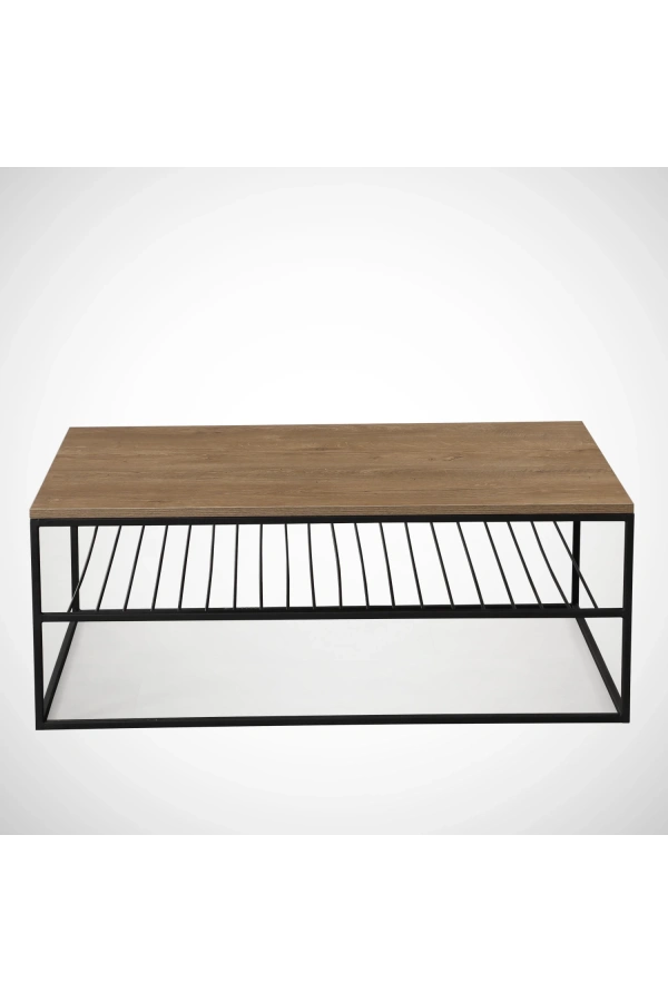 Pasific Home Etna Metal Ayaklı Orta Sehpa, Raflı Dikdörtgen Sehpa, Koyu Meşe