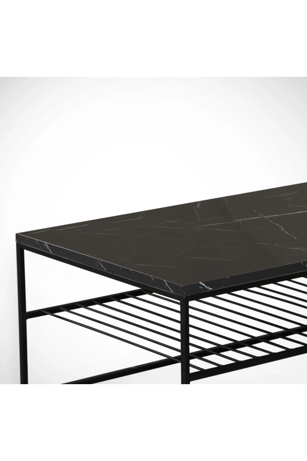 Pasific Home Etna Metal Ayaklı Orta Sehpa, Raflı Dikdörtgen Sehpa, Siyah Mermer