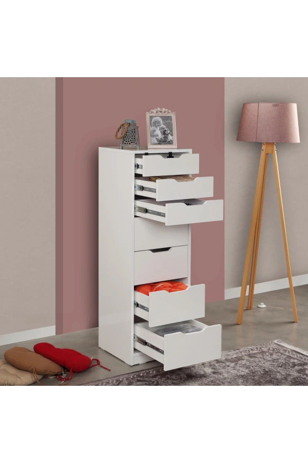 Pasific Home Flow Çekmeceli Şifonyer, Beyaz ,7 Çekmeceli