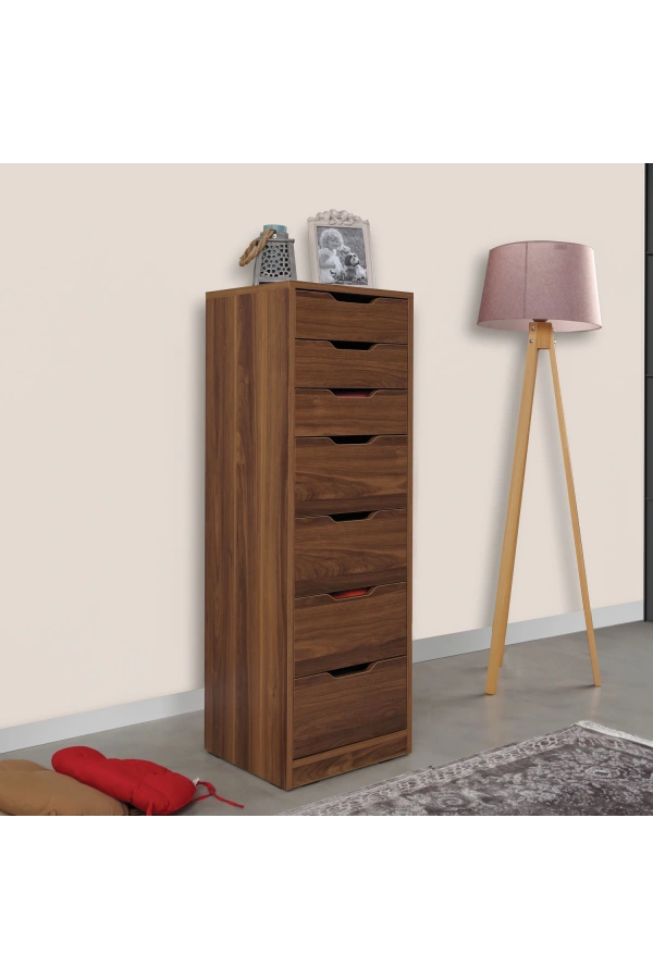 Pasific Home Flow Çekmeceli Şifonyer, Ceviz, 7 Çekmeceli