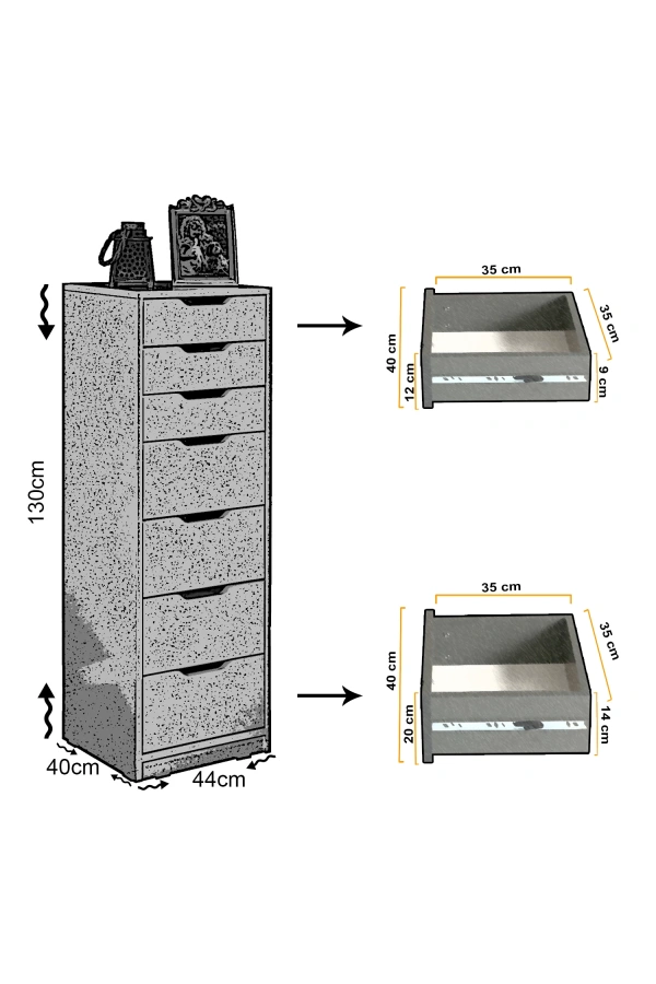 Pasific Home Flow Çekmeceli Şifonyer, Ceviz, 7 Çekmeceli