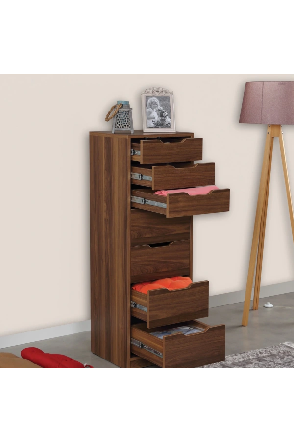Pasific Home Flow Çekmeceli Şifonyer, Ceviz, 7 Çekmeceli