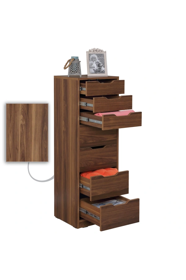 Pasific Home Flow Çekmeceli Şifonyer, Ceviz, 7 Çekmeceli