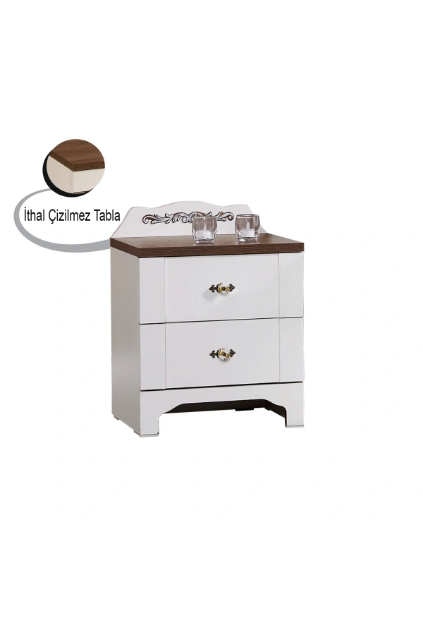 Pasific Home Gazel 2 Çekmeceli Komodin ,Koyu Meşe&Beyaz