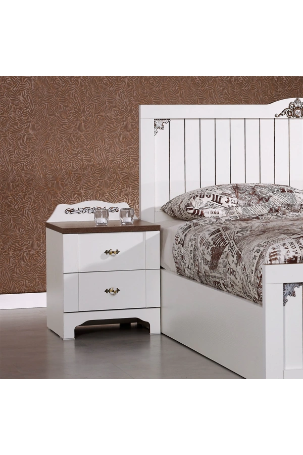 Pasific Home Gazel 2 Çekmeceli Komodin ,Koyu Meşe&Beyaz
