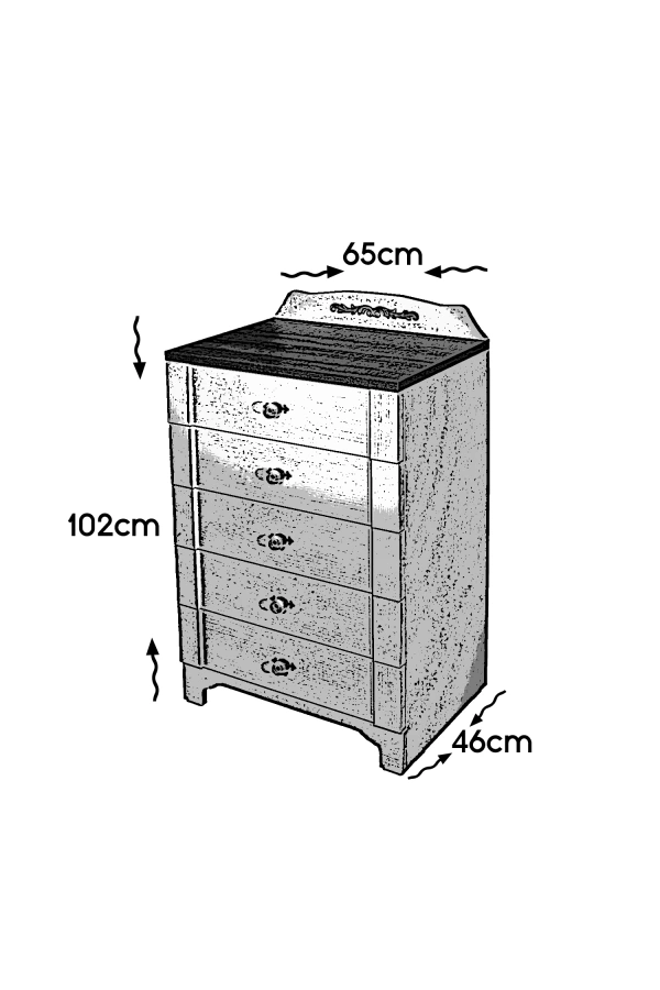 Pasific Home Gazel Country 5 Çekmeceli Şifonyer, Beyaz