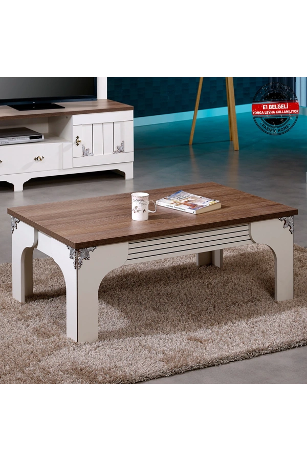 Pasific Home Gazel Dikdörtgen Orta Sehpa, Koyu Meşe& Ahşap Beyaz