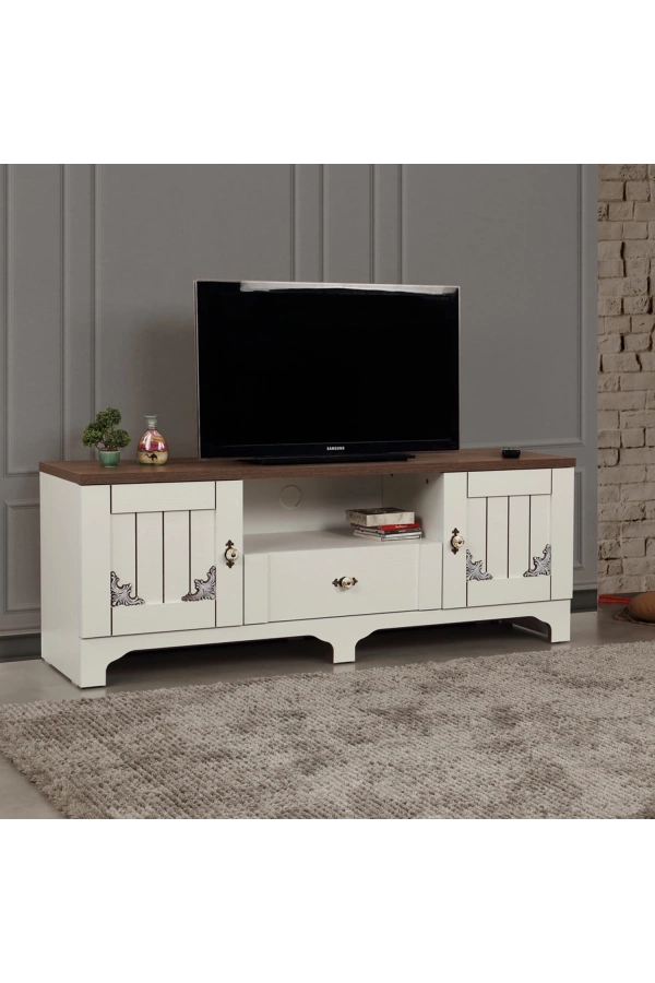 Pasific Home Gazel Kapaklı Tv Ünitesi 140 Cm, Koyu Meşe& Beyaz