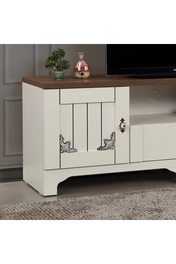 Pasific Home Gazel Kapaklı Tv Ünitesi 140 Cm, Koyu Meşe& Beyaz