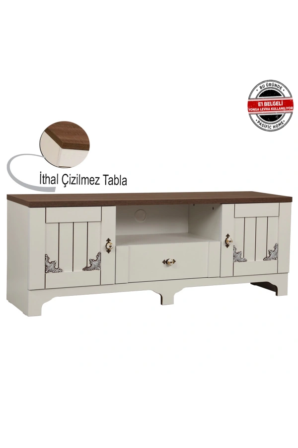 Pasific Home Gazel Kapaklı Tv Ünitesi 140 Cm, Koyu Meşe& Beyaz