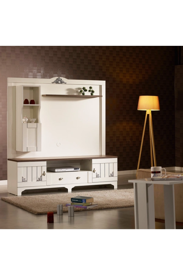 Pasific Home Gazel Tv Ünitesi Dolaplı Raflı 170 Cm, Koyu Meşe& Beyaz