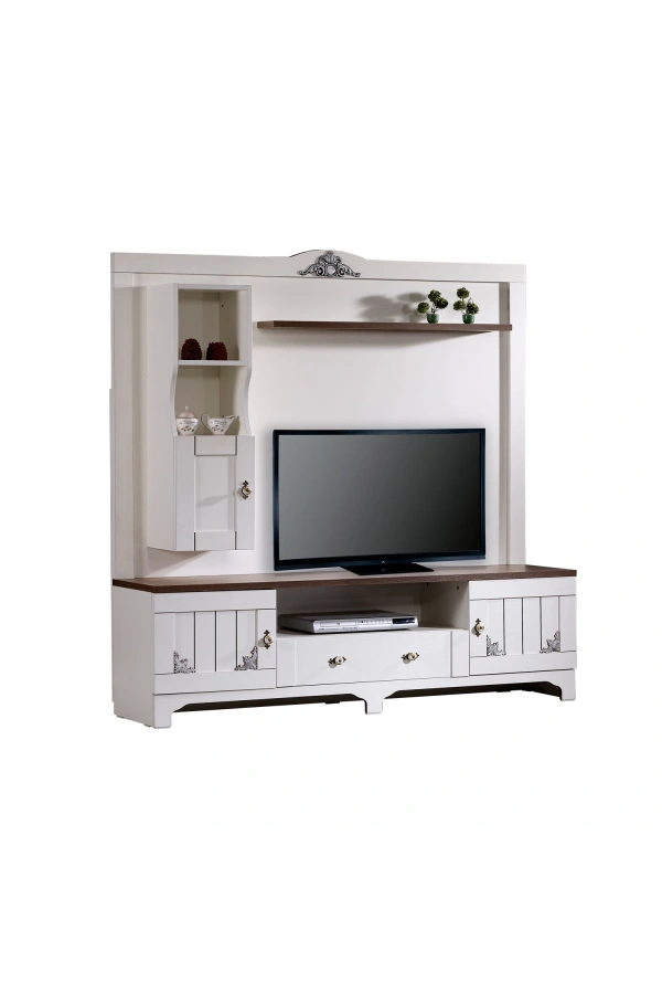 Pasific Home Gazel Tv Ünitesi Dolaplı Raflı 170 Cm, Koyu Meşe& Beyaz