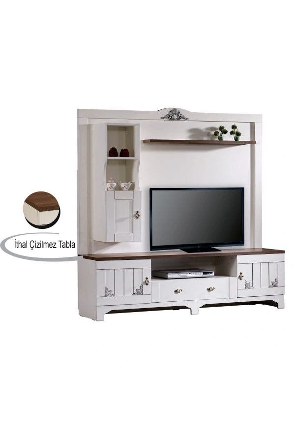 Pasific Home Gazel Tv Ünitesi Dolaplı Raflı 170 Cm, Koyu Meşe& Beyaz
