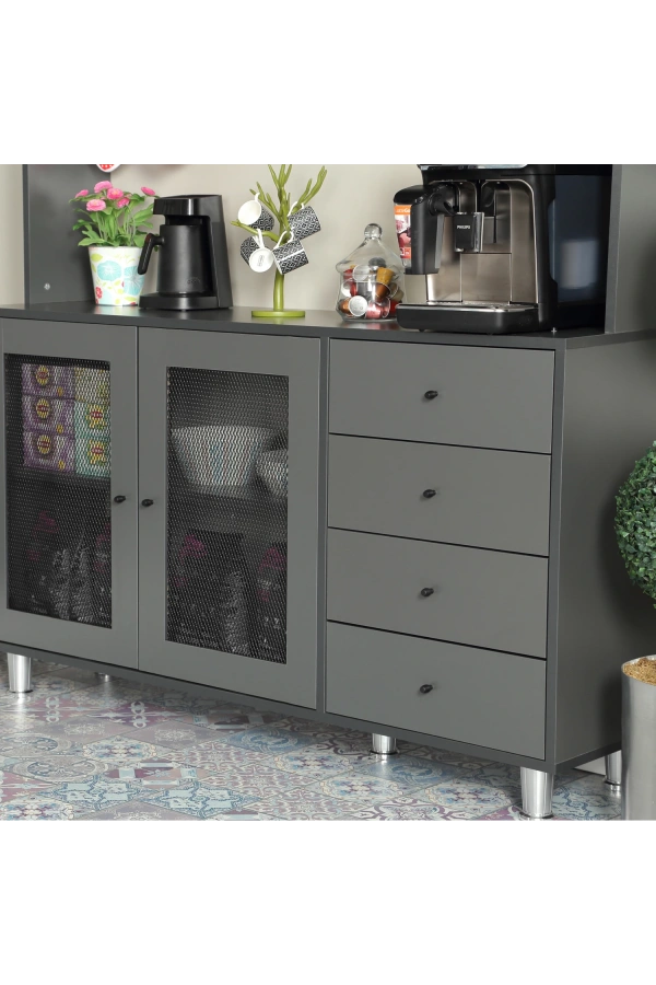 Pasific Home Grano Kahve Köşesi Çok Amaçlı Kiler Dolabı, 140 cm, Antrasit