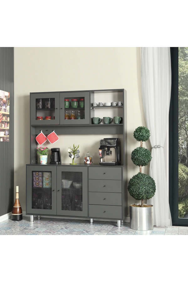 Pasific Home Grano Kahve Köşesi Çok Amaçlı Kiler Dolabı, 140 cm, Antrasit