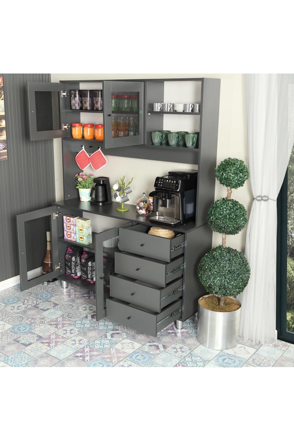 Pasific Home Grano Kahve Köşesi Çok Amaçlı Kiler Dolabı, 140 cm, Antrasit