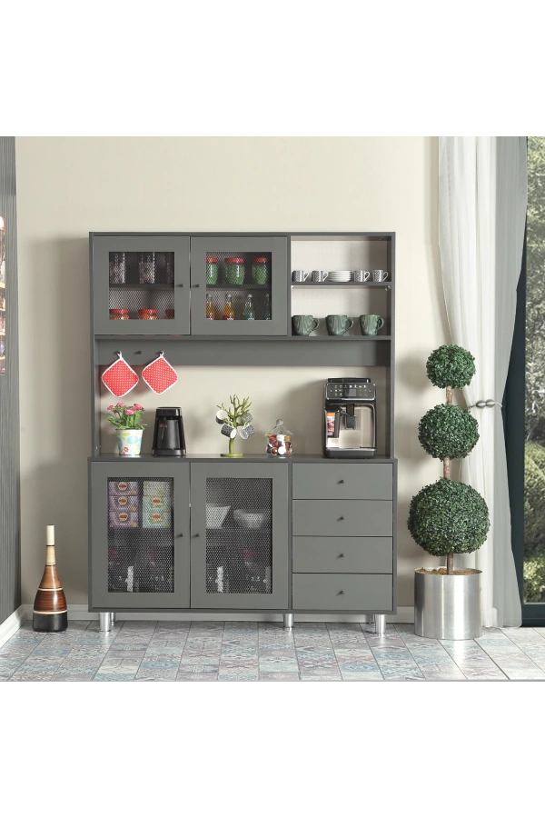 Pasific Home Grano Kahve Köşesi Çok Amaçlı Kiler Dolabı, 140 cm, Antrasit