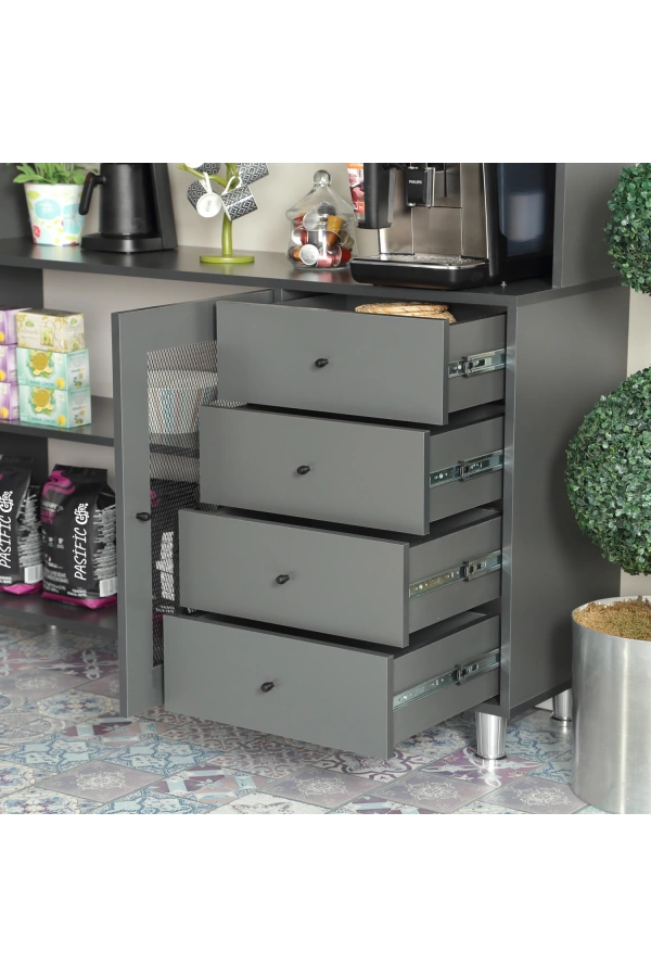 Pasific Home Grano Kahve Köşesi Çok Amaçlı Kiler Dolabı, 140 cm, Antrasit