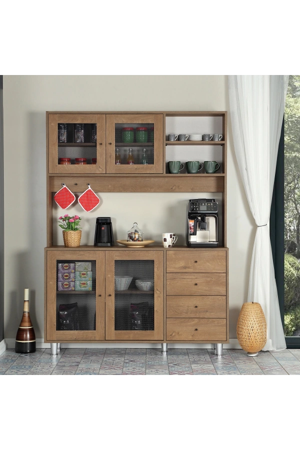 Pasific Home Grano Kahve Köşesi Çok Amaçlı Kiler Dolabı, 140 cm, Koyu Meşe
