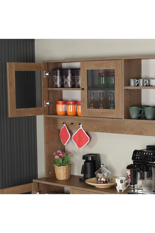 Pasific Home Grano Kahve Köşesi Çok Amaçlı Kiler Dolabı, 140 cm, Koyu Meşe