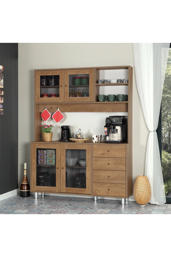 Pasific Home Grano Kahve Köşesi Çok Amaçlı Kiler Dolabı, 140 cm, Koyu Meşe