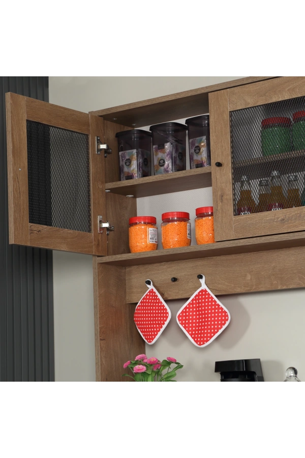 Pasific Home Grano Kahve Köşesi Çok Amaçlı Kiler Dolabı, 140 cm, Koyu Meşe