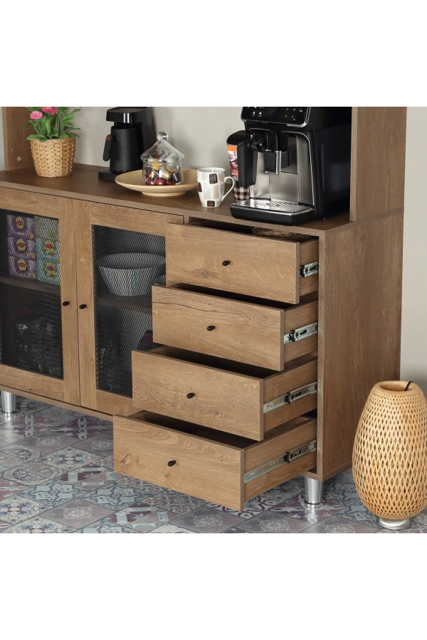 Pasific Home Grano Kahve Köşesi Çok Amaçlı Kiler Dolabı, 140 cm, Koyu Meşe