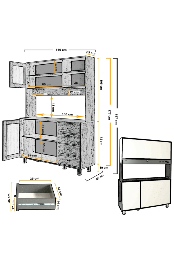 Pasific Home Grano Kahve Köşesi Çok Amaçlı Kiler Dolabı, 140 cm, Koyu Meşe