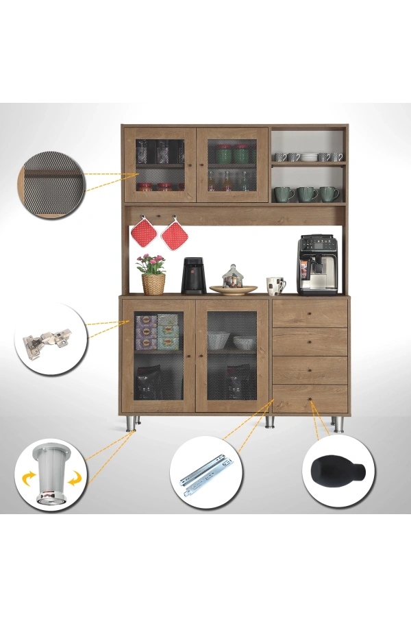 Pasific Home Grano Kahve Köşesi Çok Amaçlı Kiler Dolabı, 140 cm, Koyu Meşe