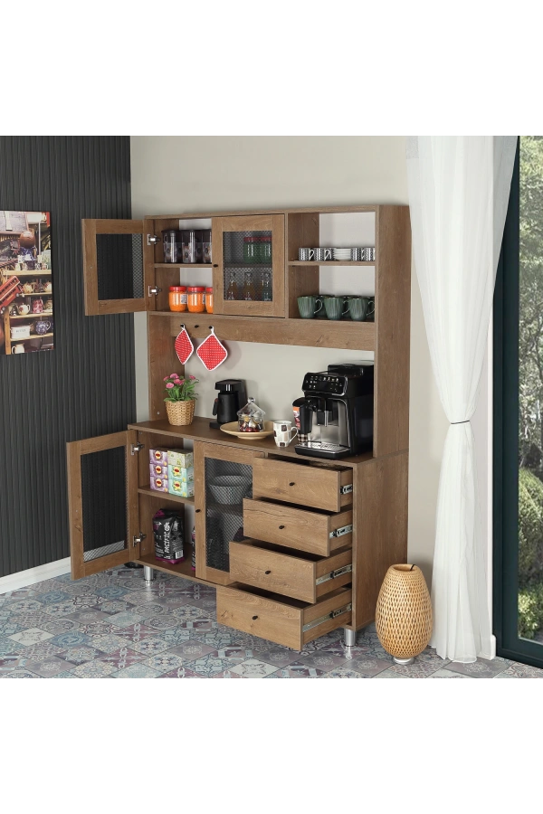 Pasific Home Grano Kahve Köşesi Çok Amaçlı Kiler Dolabı, 140 cm, Koyu Meşe