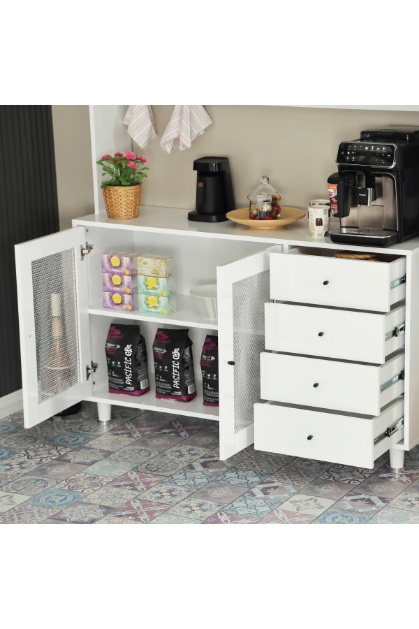 Pasific Home Grano Kahve Köşesi Çok Amaçlı Kiler Dolabı, 140 cm, Parlak Beyaz