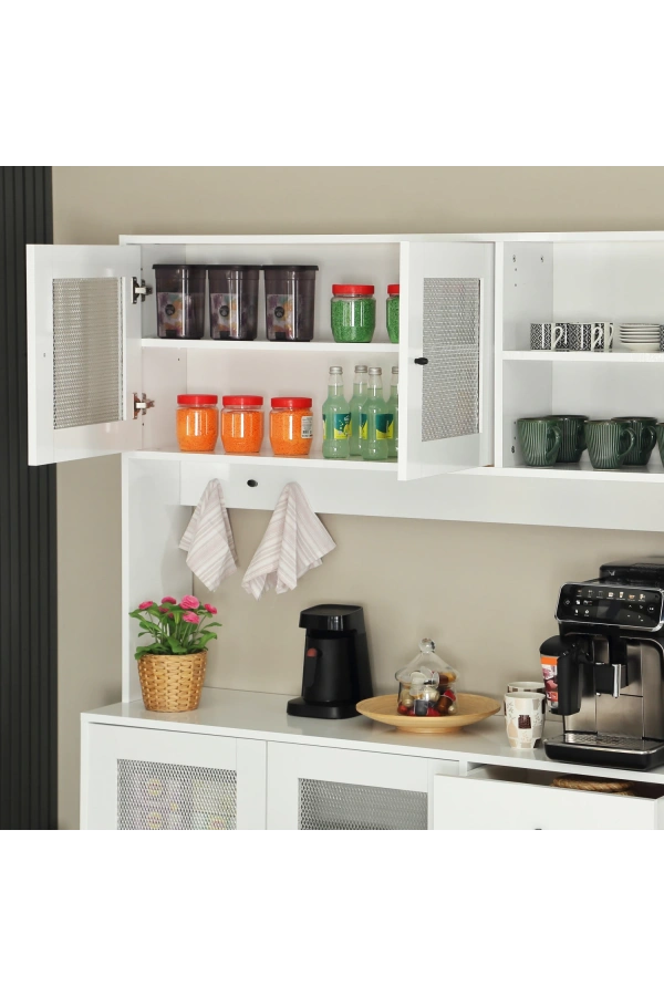 Pasific Home Grano Kahve Köşesi Çok Amaçlı Kiler Dolabı, 140 cm, Parlak Beyaz