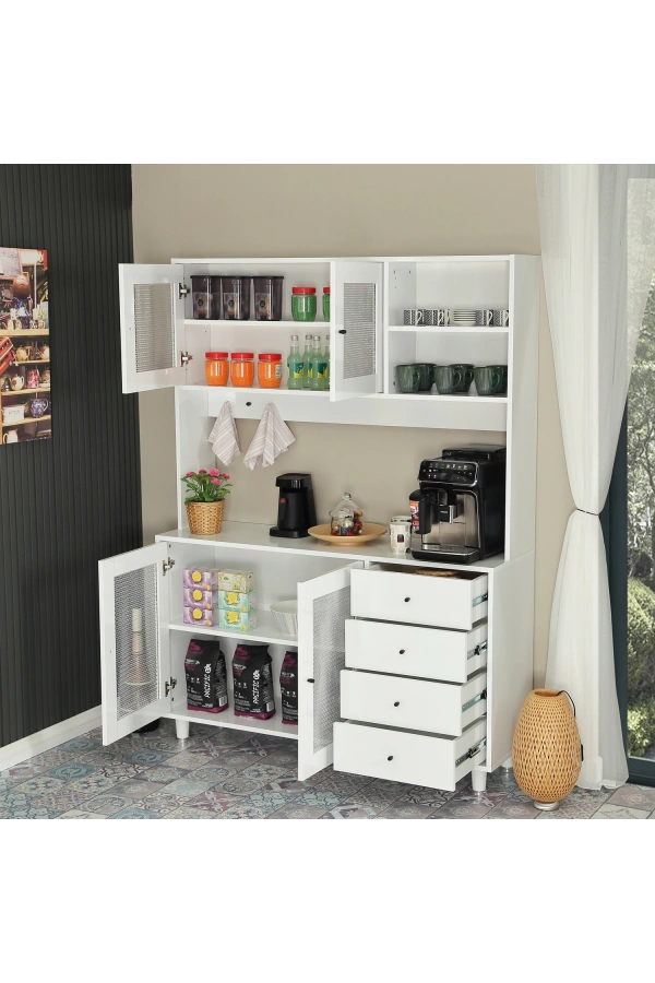 Pasific Home Grano Kahve Köşesi Çok Amaçlı Kiler Dolabı, 140 cm, Parlak Beyaz