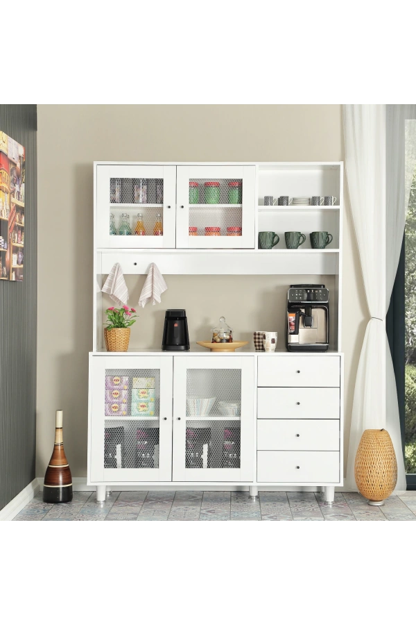 Pasific Home Grano Kahve Köşesi Çok Amaçlı Kiler Dolabı, 140 cm, Parlak Beyaz