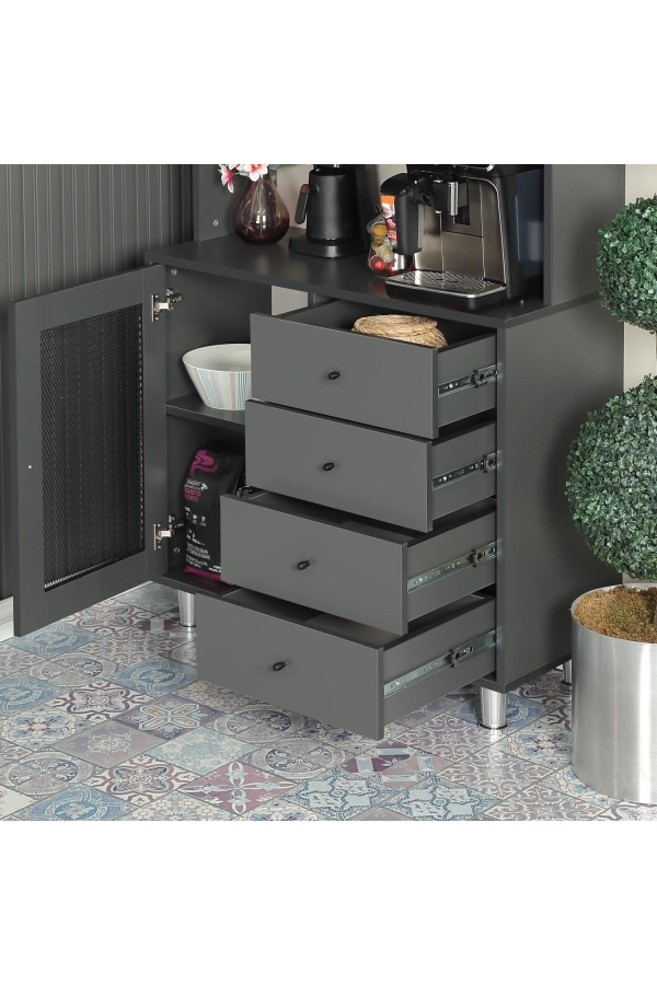 Pasific Home Grano Kahve Köşesi Çok Amaçlı Kiler Dolabı, 96 cm, Antrasit