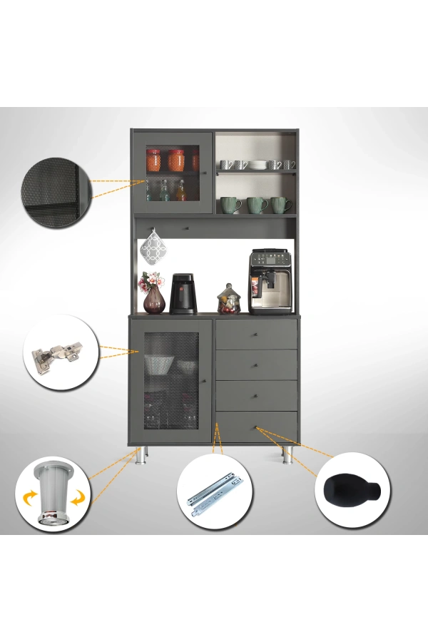 Pasific Home Grano Kahve Köşesi Çok Amaçlı Kiler Dolabı, 96 cm, Antrasit