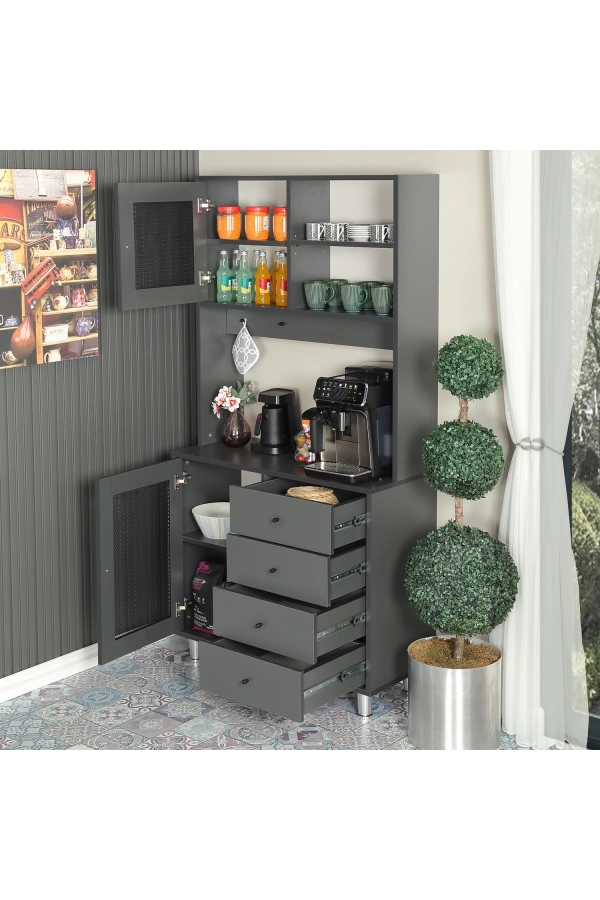 Pasific Home Grano Kahve Köşesi Çok Amaçlı Kiler Dolabı, 96 cm, Antrasit