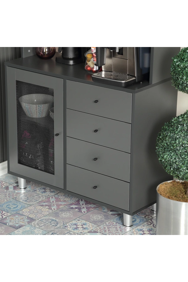 Pasific Home Grano Kahve Köşesi Çok Amaçlı Kiler Dolabı, 96 cm, Antrasit