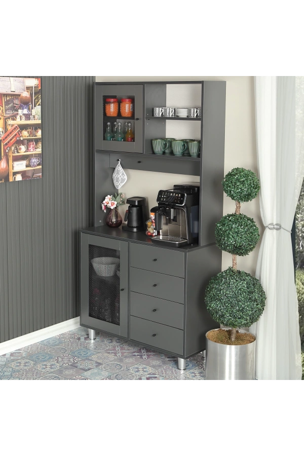 Pasific Home Grano Kahve Köşesi Çok Amaçlı Kiler Dolabı, 96 cm, Antrasit
