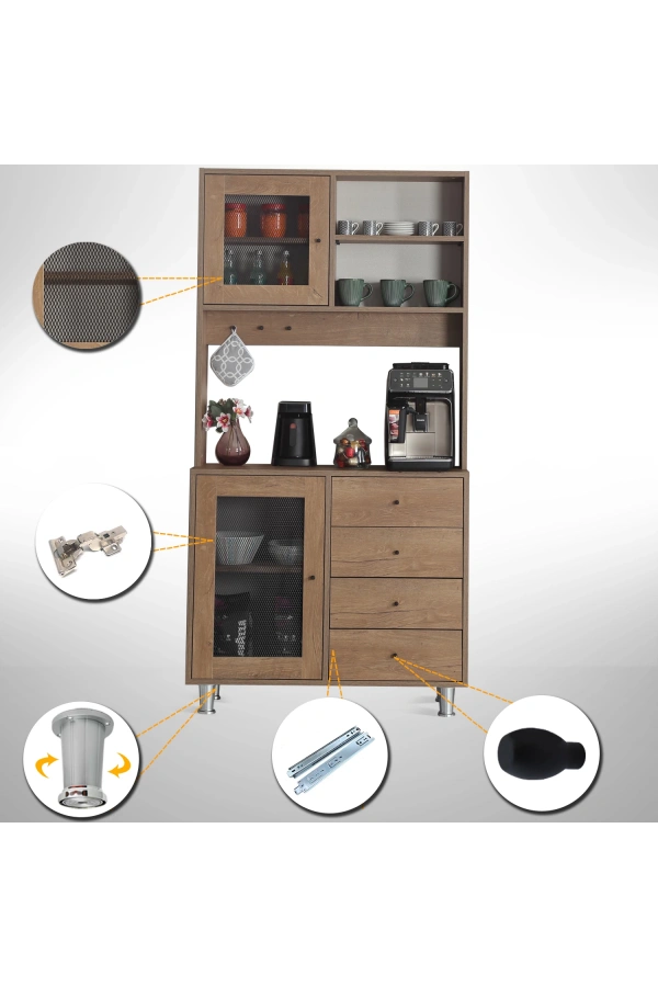 Pasific Home Grano Kahve Köşesi Çok Amaçlı Kiler Dolabı, 96 cm, Koyu Meşe