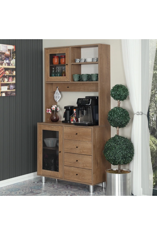 Pasific Home Grano Kahve Köşesi Çok Amaçlı Kiler Dolabı, 96 cm, Koyu Meşe