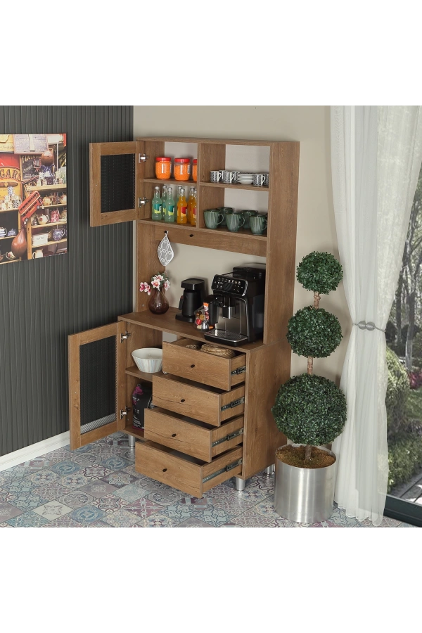 Pasific Home Grano Kahve Köşesi Çok Amaçlı Kiler Dolabı, 96 cm, Koyu Meşe